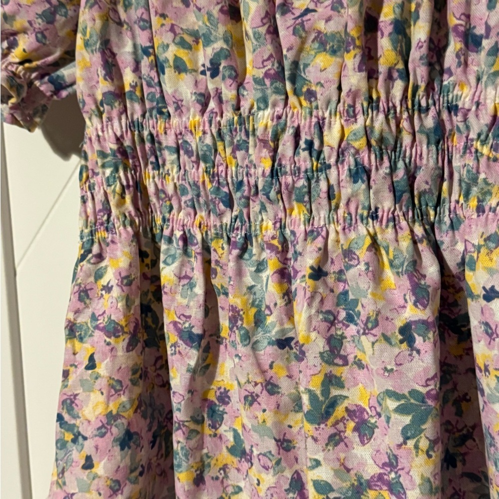 Iris Floral Smocked Puff Sleeve Mini Dress Cottagecore Pink Medium Nwt — image 7 of 8